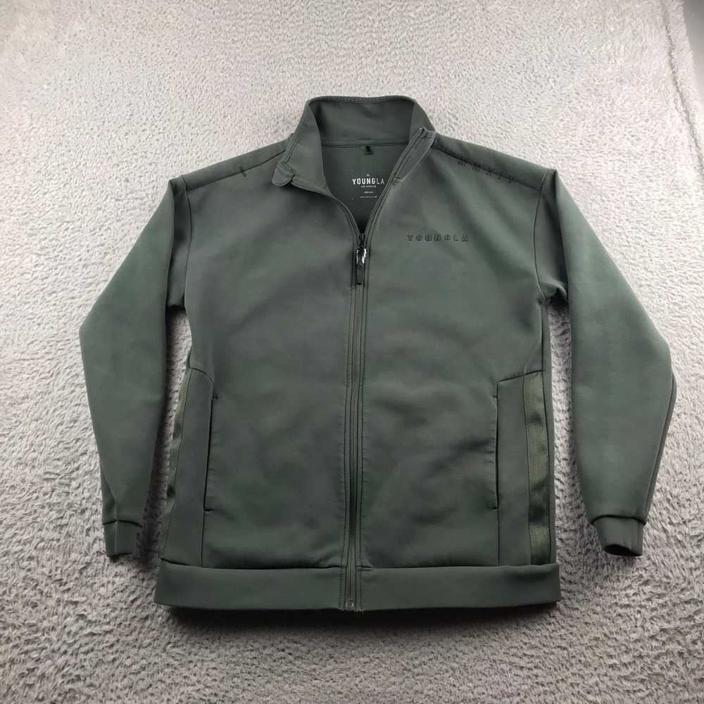 YoungLA Tux Track Jacket Mens M Sage Green Full Zip Mock Neck Activewear #541